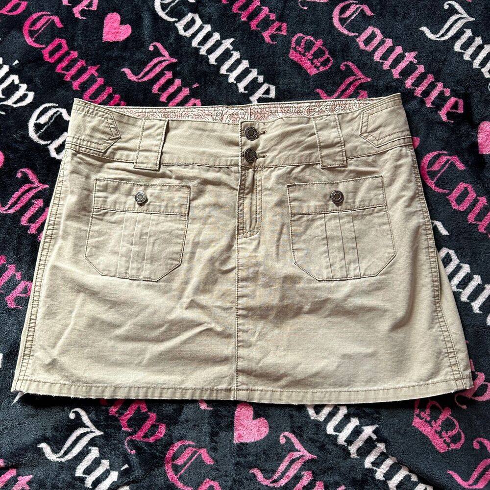 Vintage Y2K American Eagle Khaki Cargo Utility Mini Skirt Size 4
